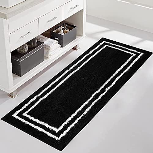 Uphome Bathroom Runner Rug Black Non-Slip Long Bath Mat Soft and Water Absorbent Bath Rug Machine Washable Fluffy Microfiber Floor Mats for Bathroom Tub Sink Shower,20x59 inch