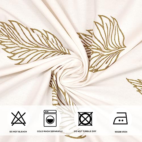 Image of THE LINEN COMPANY Cotton Printed Curtains 8 Feet Long, Leaf Design Door Curtains, 8ft Set of 2, Brown Leaf