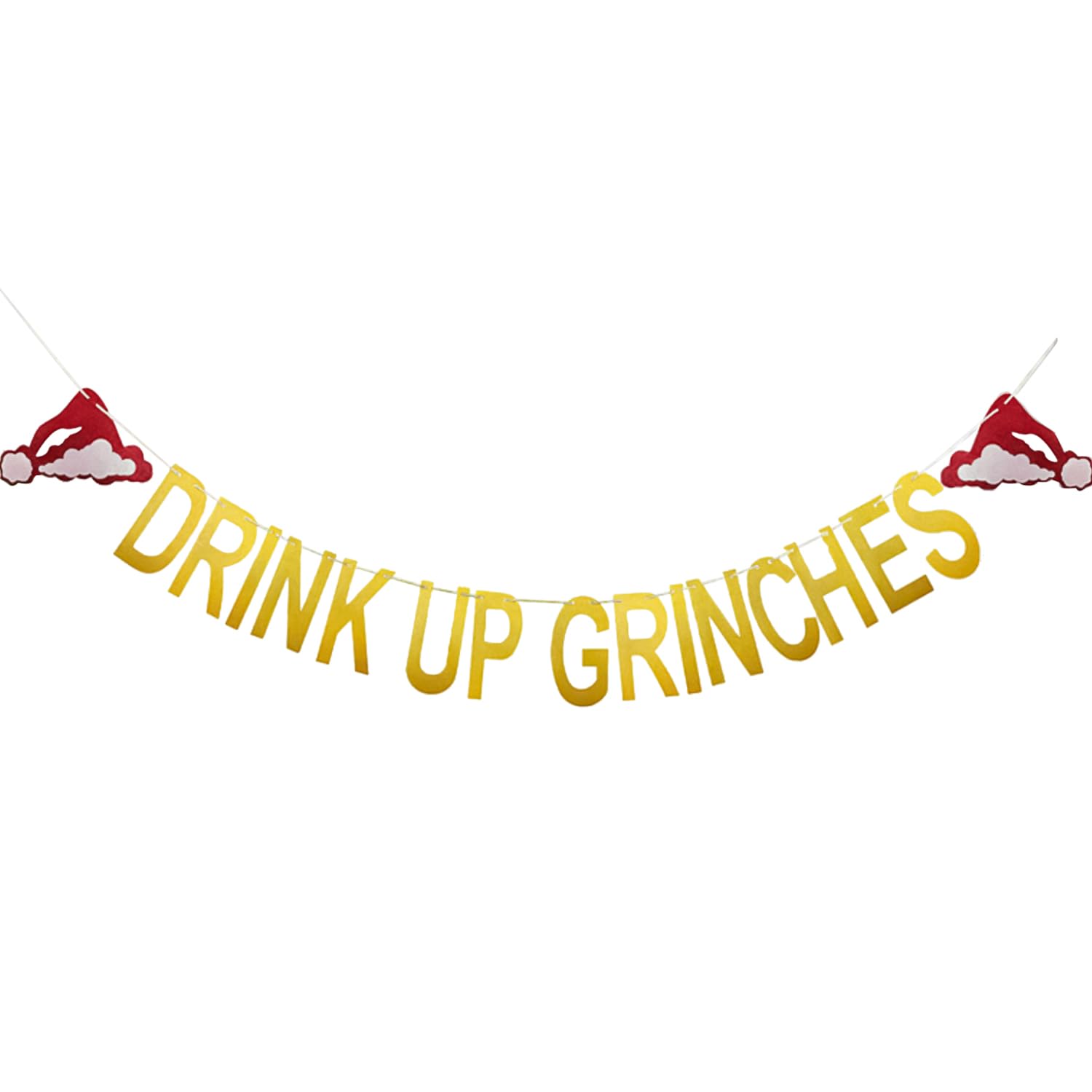 XNFUOE Drink Up Green Monster Banner Gold Winter Holiday Banner Green Monster Christmas Decorations for Holiday Party Decorations Supplies