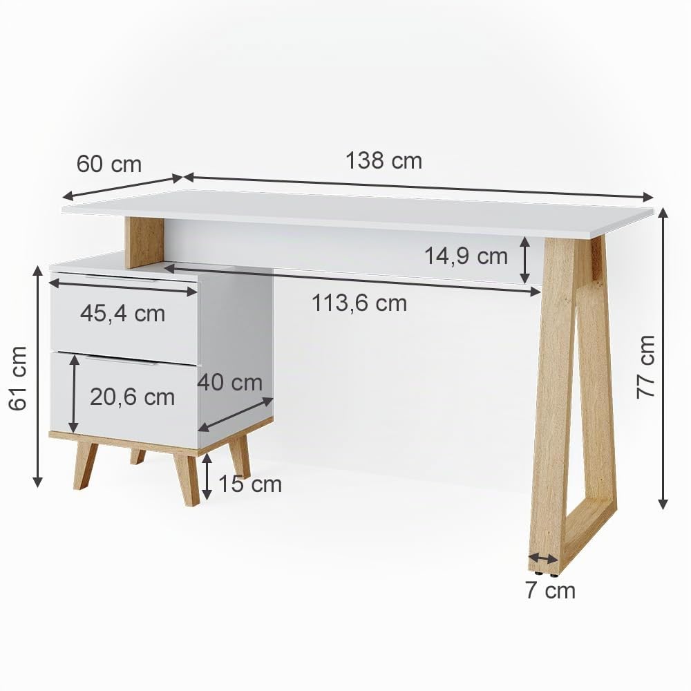 Vicco Scrivania Nautica, Bianco, 138 x 60 cm | con cassetti L, adatto per postazioni di lavoro al computer e uso in home office