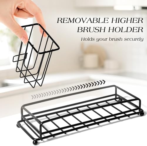 Kitchen Soap Dispenser,Dish Soap Dispenser with Sponge Holder, Black - 3