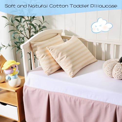 Image of 100% Cotton Toddler Pillow Protectors with Invisible Zipper, 600 Thread Count Sateen Wave Soft Breathable Hypoallergenic Nursery Pillowcases for Kids, 13x18 Inches, Set of 2