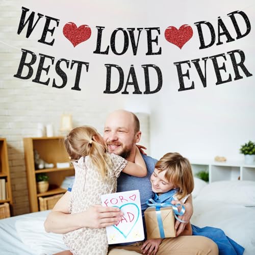 Image of Happy Fathers Day Banner Decorations,Pre-Strung We Love Dad, Best DadEver Banner for Step Dad Father Grandpa Papa Men Birthday Party Home Indoor Mantel Wall Room Photo Props Backdrop Hanging Decor