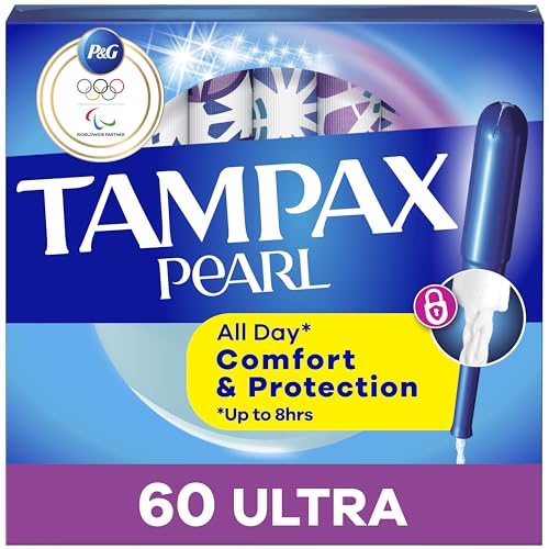 Tampax Pearl Tampons for Women, with LeakGuard Braid, Ultra Absorbency, Unscented, 60 Count
