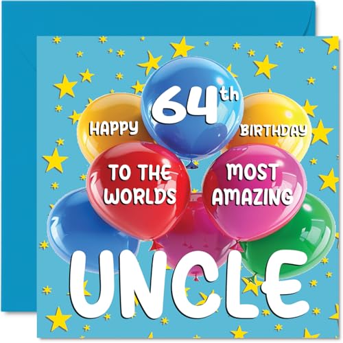 Stuff4 Biglietto di auguri per il 64° compleanno dello zio, con scritta in lingua inglese World's Most Amazing Uncle (lingua italiana non garantita)