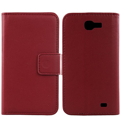 Gukas Design Veritable Cuir Etui pour Samsung Galaxy Express I8730 Housse Coque Premium Case Cover Flip Protecteur Portefeuille Genuine Leather Wallet (Rouge Fonce)