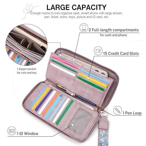 RFID Wallet Women, Large Capacity Butterfly Cell Phone Clutch Purses Ladies Wristlet Wallets for Women4