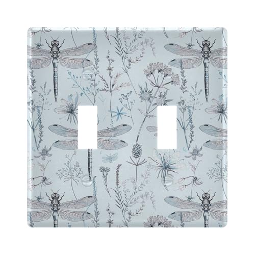 UMIRIKO Dragonfly Flowers Floral Blue Light Switch Cover Plate Covers Decorative Double Toggle Home Decor 202b5388