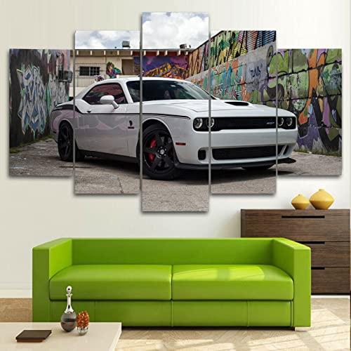 PMSM Impression sur Toile intissee Voiture de Course Blanche Super 150x80 cm 5 Parties Tableau Tableaux Decoration Murale Photo Image Artistique Photographie Graphique Cover
