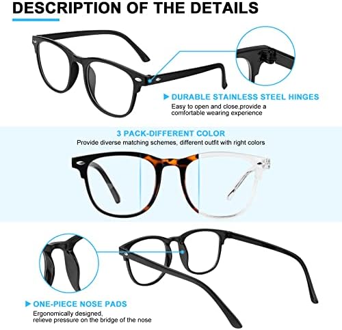 URAQT Blue Light Blocking Glasses, 3 Pack Lightweight Computer Glasses, Anti Glare Anti Eyestrain Eyeglasses with Blue Light Filter, Clear Lens Anti Blue Light Reading Glasses for Women Men