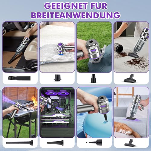 4-in-1 Handstaubsauger Akku,Auto Staubsauger Stark,25000PA Handstaubsauger Kabellos,3-Gang 220000 U/min Elektrische Staubgebläse Druckluftspray für Auto,Küche,PC,Sofa,Büro,Haus& Tierhaar Reinigung. - 5