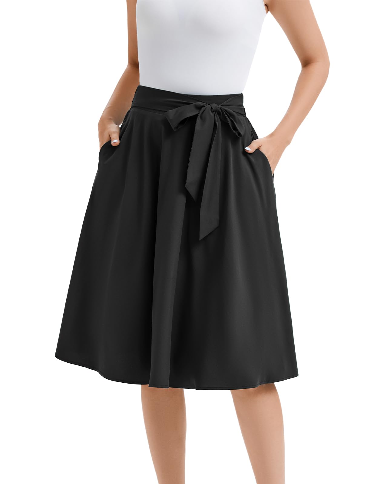 Bbonlinedress Falda acampanada de verano para mujer, estilo vintage, casual, acampanada, cintura ancha, elástica, con cinturón