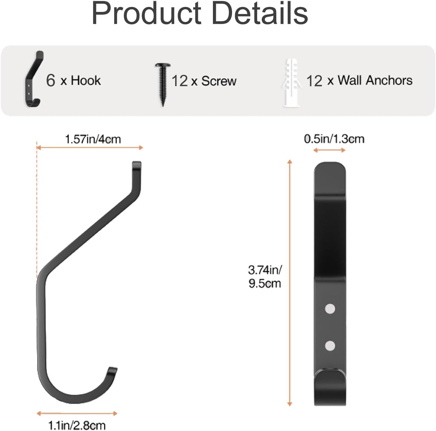 Coat Hooks Wall Mount for Hanging,6 Pack Decorative Hanger Hooks for Backpack,Towels, Purses, Clothes, Mudroom, Bathroom, Door, Black