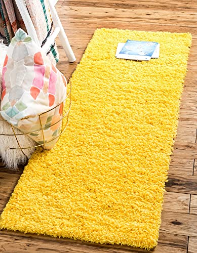 Unique Loom Solid Shag Collection Area Rug (2' X 6' 5" Runner, Tuscan Sun Yellow) #TOP2