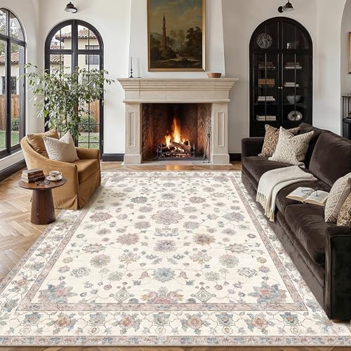 PureCozy Vintage Beige Fußmatte Teppich 60x90cm Fussmatte Waschbarer rutschfest Kurzflor Carpet Weich Klein Teppiche Schlafzimmer Esszimmer Büro Tepich Rug