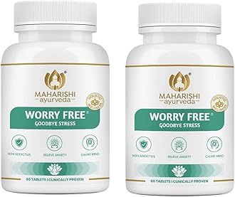 Maharishi Ayurveda Worry Free Ayurvedic Medicine Helps keeps the mind and body calm and relaxed Non Addictive 60 tablets X Pack of 2 (120 Tablets)
