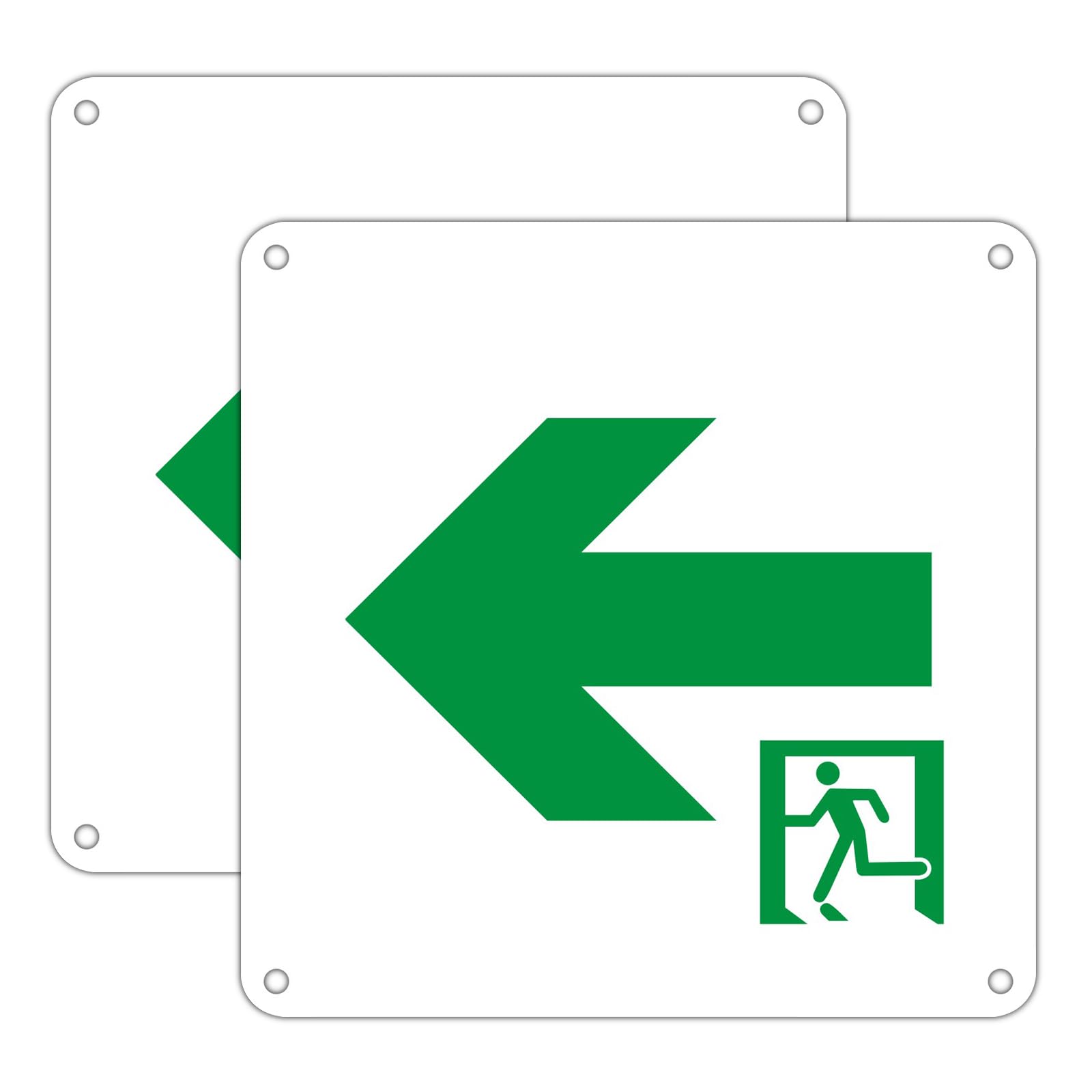2pcs Emergency Signs Exit Luminous Aluminum Signage Glow-in-The-Dark Safety Sign with Arrow & Running Figure (White, 20x20cm)