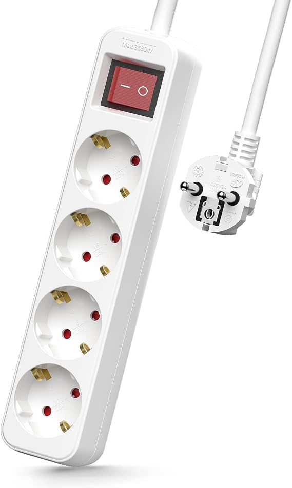 4 Socket Strip Extension Cable White 5m Multiple Socket with Switch