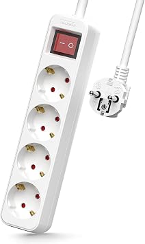 4 Socket Strip Extension Cable White 5m Multiple Socket with Switch
