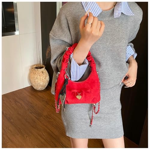 Slouchy Suede Bow Hobo Bags Women Underarm Satchels Shoulder Bag Crescent Crossbody Purses Top-Handle Tote Handbag 20252