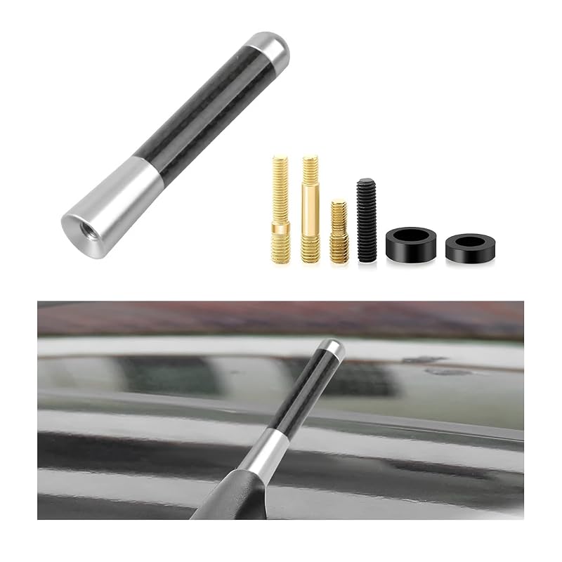 Antena curta automotiva Yourkar em alumínio para rádio AM/FM, 8 cm, com parafusos e arruelas, prata