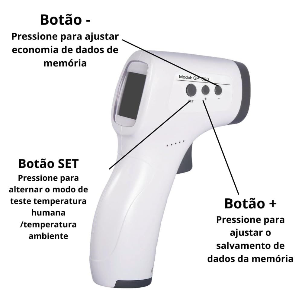Termômetro Infravermelho Digital Premium 3 em 1 Sem Contato Alta Precisão para Testa Corpo Líquidos e Alimentos com Visor LCD e Alarme de Febre