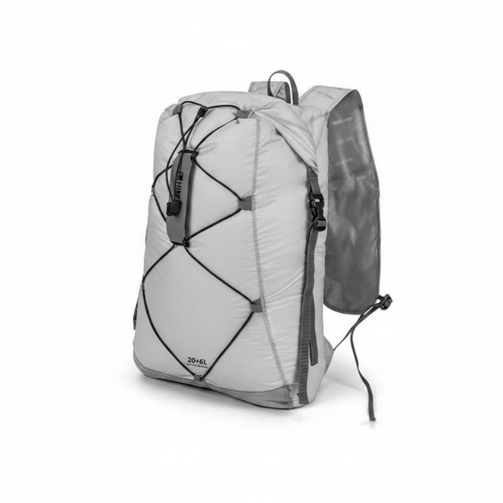 MYADDICTION Silicone-Coated Nylon Ultralight Backpack Ultra Lightweight Packable Backpack Elastic Cord Hiking Daypack, Silver Grey-picture-12