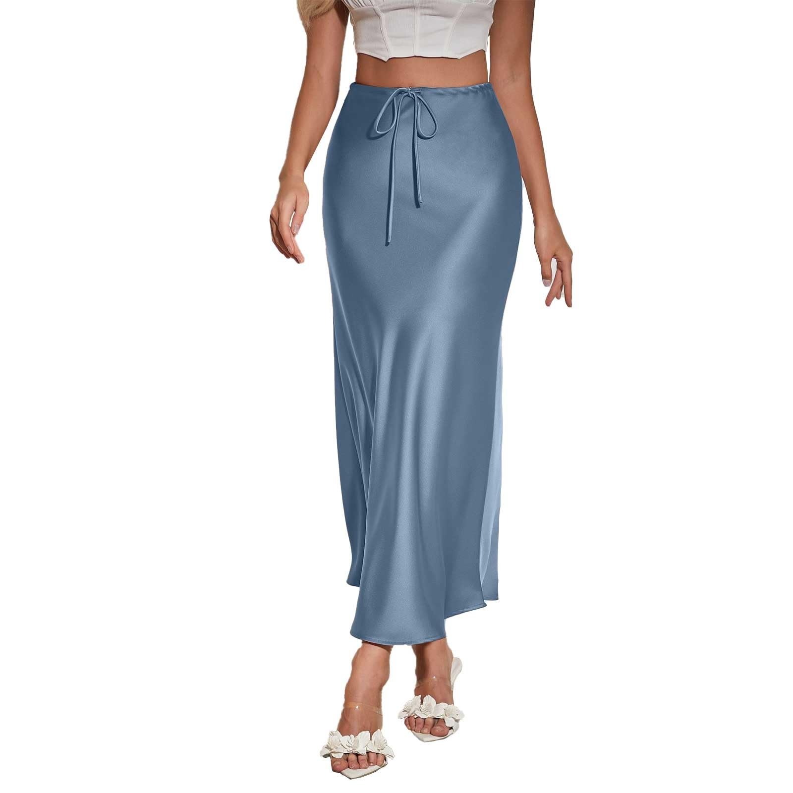 Jupe longue pour femme Taille haute Cordon de serrage Couleur unie Ballerine Fille