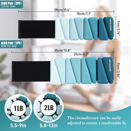 Image of BECOJADDE Ankle Weights for Women Wrist Weights Set of 2 (1 lb /2 lb Each) Adjustable Arm Leg Weight for Womens Men Suitable for Walking Swimming Running Pilates Yoga Gym