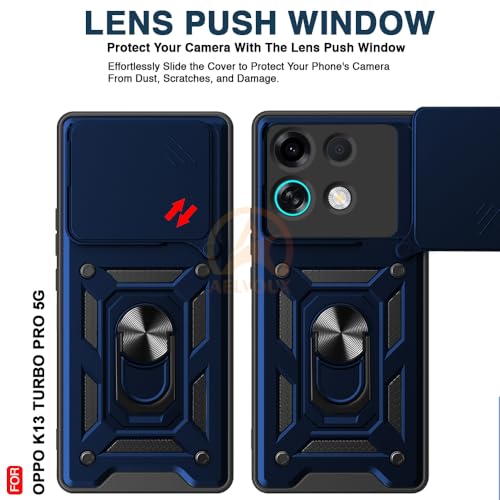 Image of Armor Bumper Back Cover Case for Oppo K13 Turbo 5G / Oppo K13 Turbo Pro 5G Rotating Camera Cover, Ring Holder & Kickstand | Heavy Duty & 360 Degree Protection Back Cover (Blue)