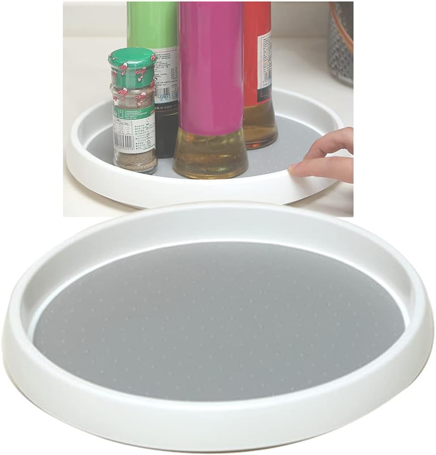 D 25cm Lazy Susan Rotating Turntable 360°Rotation Plastic Rotatable Desktop Storage Tray Bearing Capacity 5KG of Seasoning Bottles Cosmetics Fruits
