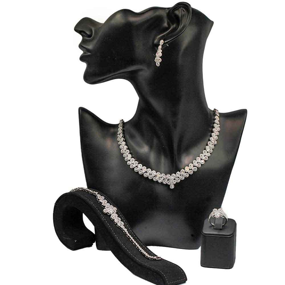 GenericStylish Design Shiny Crystals Jewellery Set for Women (Silver) - Butterfly Wings Crystals Design - Buckle Lock