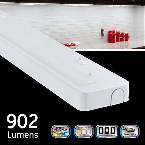 Image of Enbrighten Premium 18in. LED Under Cabinet Light Fixture, Direct-Wire, 900 Lumens, 97 CRI, Color-Select, On /Off Switch, In-Wall Dimmer Compatible, 50,000 hr. LED Life, Steel Housing, White, 34287