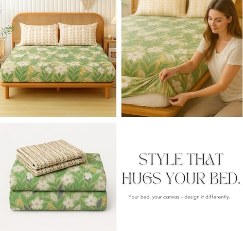 Image of VAS COLLECTIONS 100% Cotton Feel Bedsheet King Size (90x100) with 2 Pillow Covers | Soft, Breathable & Premium Printed (Olive Green)