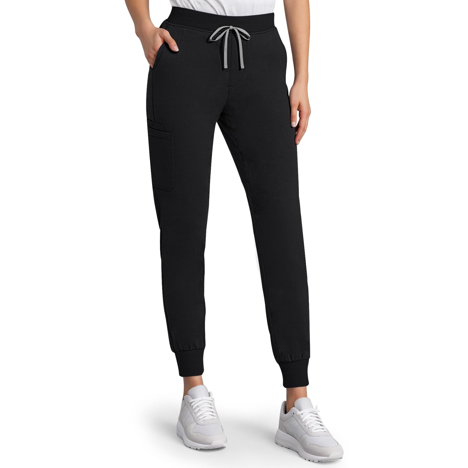 Anwrtuk Women's Black Scrub Bottoms For Hospital Uniform Trousers Jogger Scrub Pants With 6 Pockets With Waistband (Uk, Alpha, Xs, Regular, Regular, )