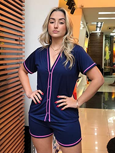 Pijama Americano, baby doll, pijama Blogueirinha, Camisa aberta com botão, para amamentar e pós cirú