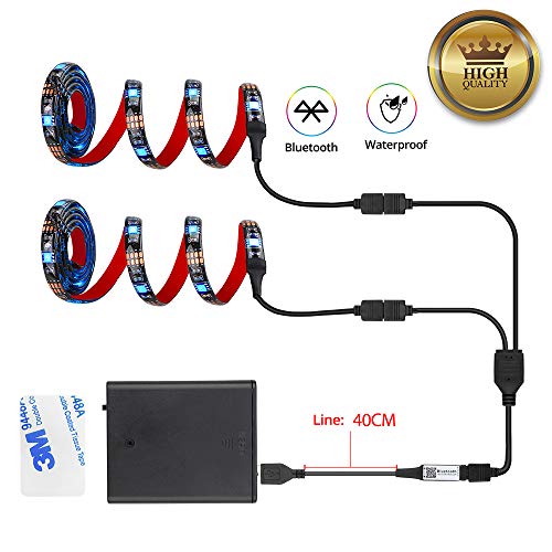Led Strip Lights Battery Powered With Bluetooth APP, RGB led strip with APP Control, Waterproof, 4 AA batteries, Underglow Light for Longboard, Skateboards and Scooter, Bicycle, TV, Tent (2 x 1.64ft)