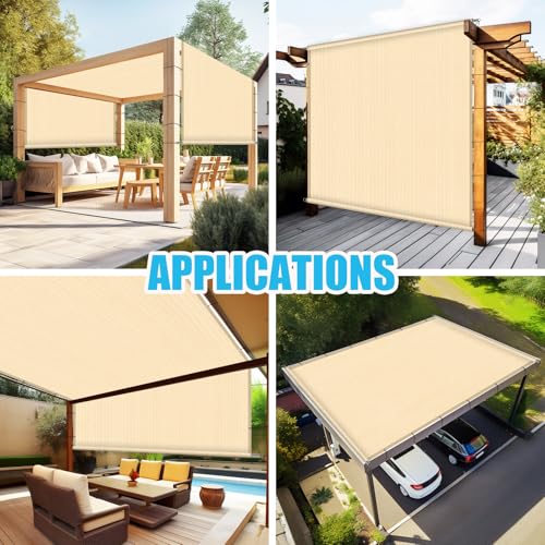 Amagenix 8' W x 16' L Pergola Shade Cover, Pergola Replacement Canopy Privacy Screen with Grommets and Stainless Steel Weighted Rods for Outdoor Patio, Beige by Amagenix - Used condition - Image 7