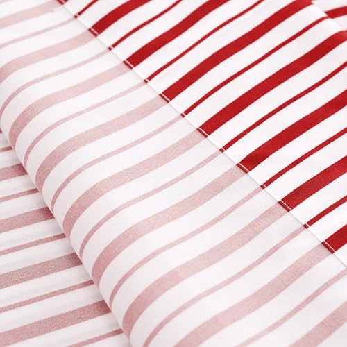 Image of Best Season Burgundy Red Striped Sheets Set Twin Size 3 Piece - Super Soft, Easy Care & Breathable Red and White Pinstripe Bed Sheet Set with 16-Inch Deep Pockets, Great Gift for Christmas & Birthday