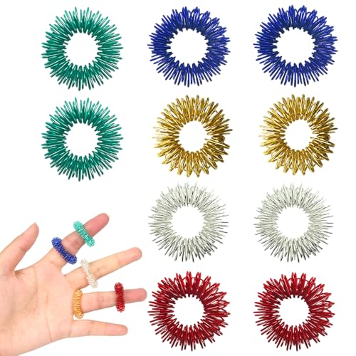 MIETONG 10 Stück Akupressurringe - Massageringe Für Finger Akupressurring, Stachelige Sensorische Fingerringe, Fingermassagering Set Für Stress Reduzierstück Und Förderung Der Durchblutung