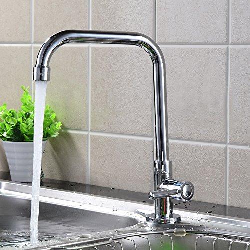 BOEN LK8001B Cold Tap Single Lever Kitchen Pantry Bar Faucet with 24-Inch Supply Hose, Polished Chrome
