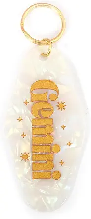 Astrological Leo Zodiac Sign Acrylic Keychain with Gold Stars