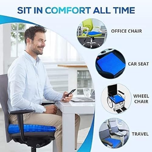 Image of Gel Orthopedic Seat Cushion with Non Slip Cover for Lumbar Support, Tailbone Comfort, Air Circulation, Office Chair, Wheelchair Egg Seater Silicone Gel Cushion for Car