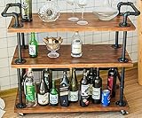 DOFURNILIM Industrial Bar Carts/Serving Carts/Kitchen Carts/Wine Rack Carts on Wheels with Storage - Industrial Rolling Carts - Wine Tea Liquor Shelves/Holder - Solid Wood and Metal Home Furniture