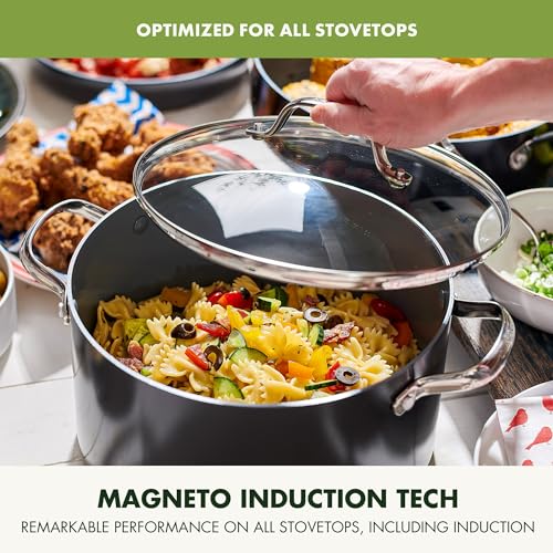 GreenPan Valencia Pro Hard Anodized Healthy Ceramic Nonstick 8QT Stock Pot with Lid, PFAS-Free, Induction, Dishwasher Safe, Oven Safe, Gray