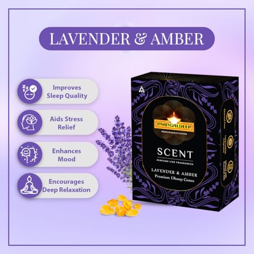 Image of Mangaldeep Scent Premium Bambooless Dhoop Cones - with Lavender and Amber fragrances (40 cones)