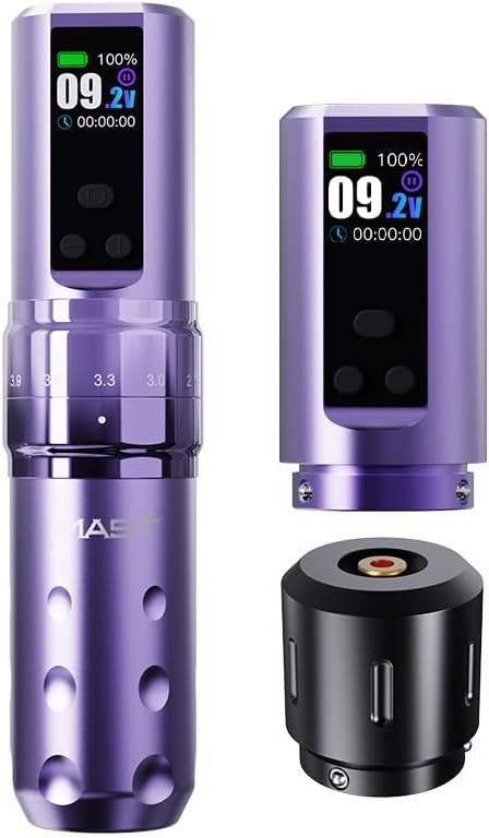 Mast Fold2 Pro Tattoo Gun Wireless Tattoo Pen Machine 2 Replaceble Batteries 2,000mAh Power Supply Mcore Rotary Motor Real Strokes Length P-076 (Purple)