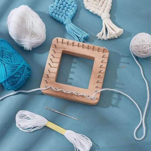 Gavigain Mini Knitting Board,Square Knitting Tool with Hooks Wooden Crochet Board for Weaving Mat Hairband Blanket Sock (Small)