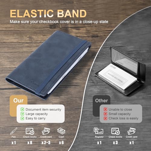 Image of CASMONAL Checkbook Covers for Personal Checkbook Holder RFID Premium Vegan Leather Checkbook Cover for Duplicate Checks