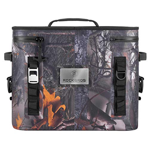 Rock BROS Soft Cooler 30 Can Insulated Leak Proof Soft Pack Coolers Waterproof Soft Sided Cooler Bag for Camping, Fishing, Road Beach Trip, Golf, Picnics (Camo)